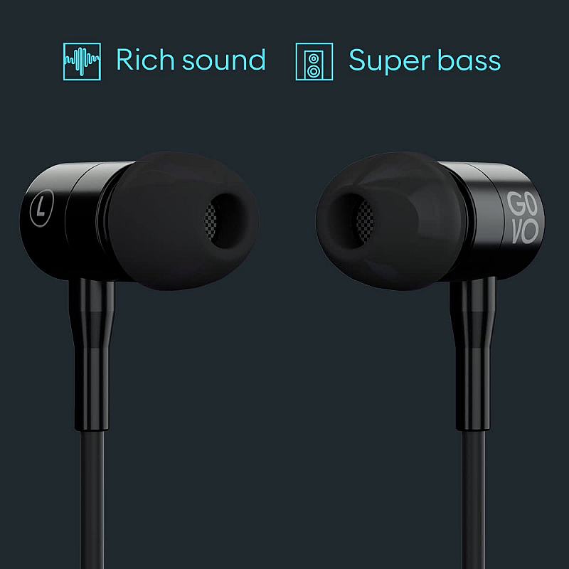 GOVO GOBASS 900 Wired in Ear Earphones with HD Mic Platinum Black