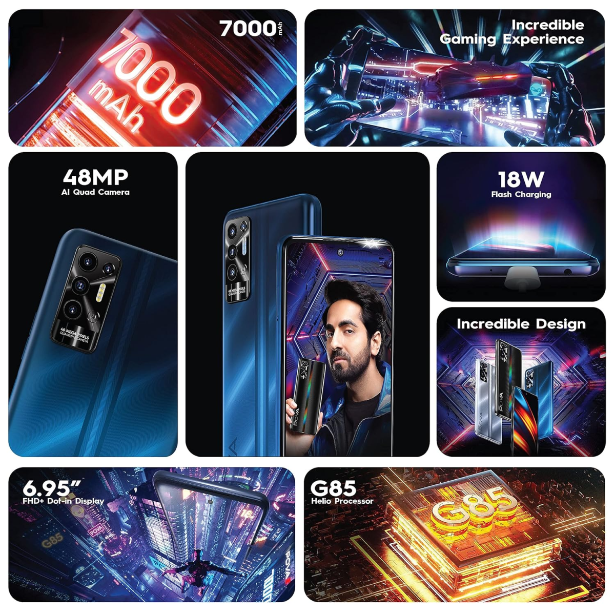 TECNO POVA 2 (Energy Blue, 4GB RAM, 64GB Storage) refurbished