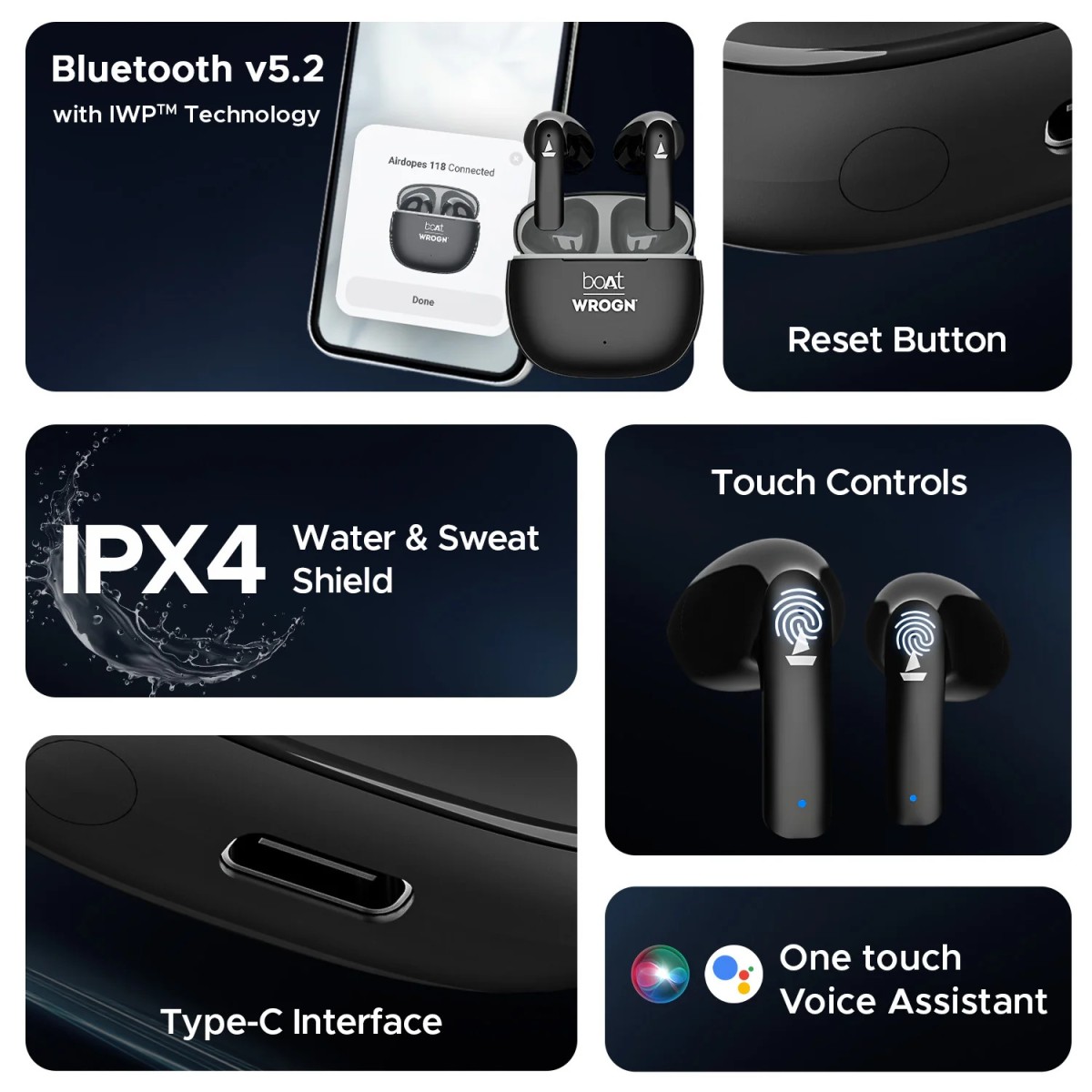 boAt Airdopes 118 WROGN Edition 50 HRS Playback ENx Tech and Beast mode Opal Black True Wireless