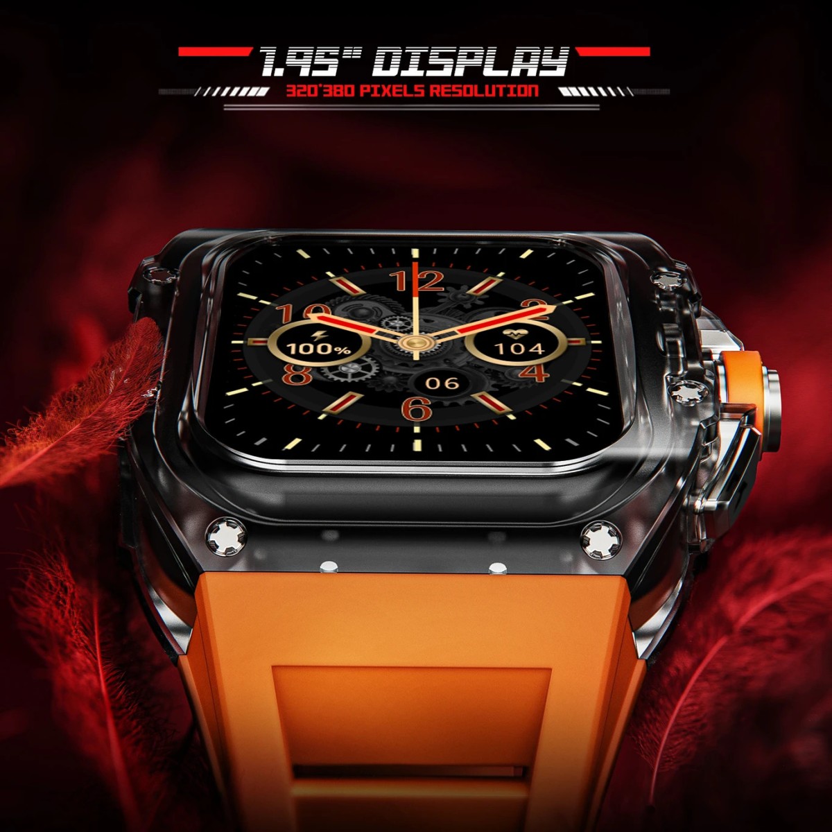 Fire-Boltt Diablo 49.5mm (1.95) Display, Bluetooth Calling, Wireless Charging Smartwatch (Orange Strap, Free Size)