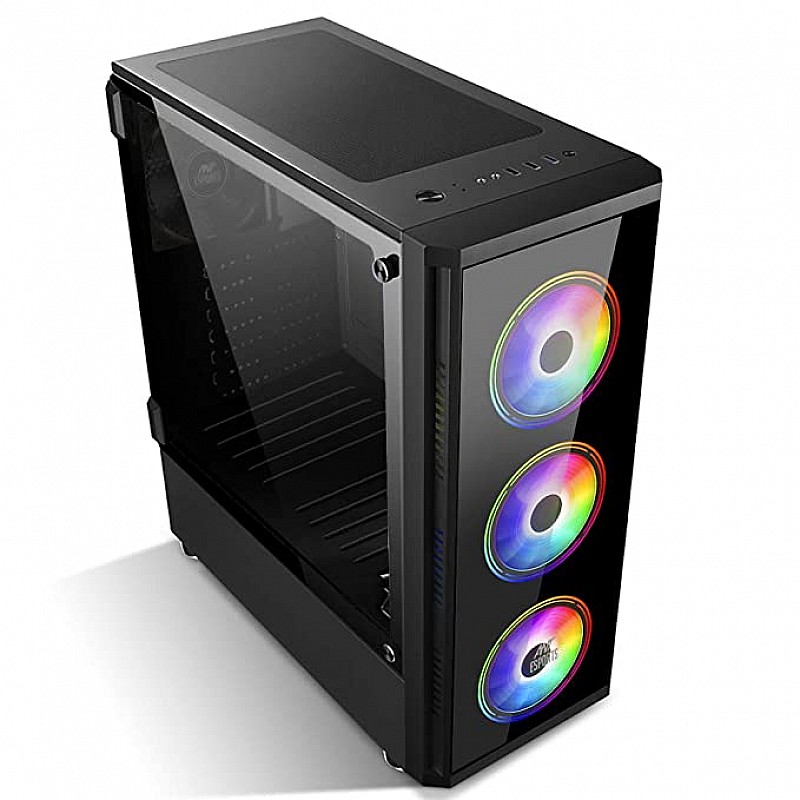 Ant Esports ICE-400TG Mid Tower Gaming Cabinet Computer case Supports ATX, Micro-ATX, Mini-ITX MB with Tempered Glass 3 RGB Ring Fan