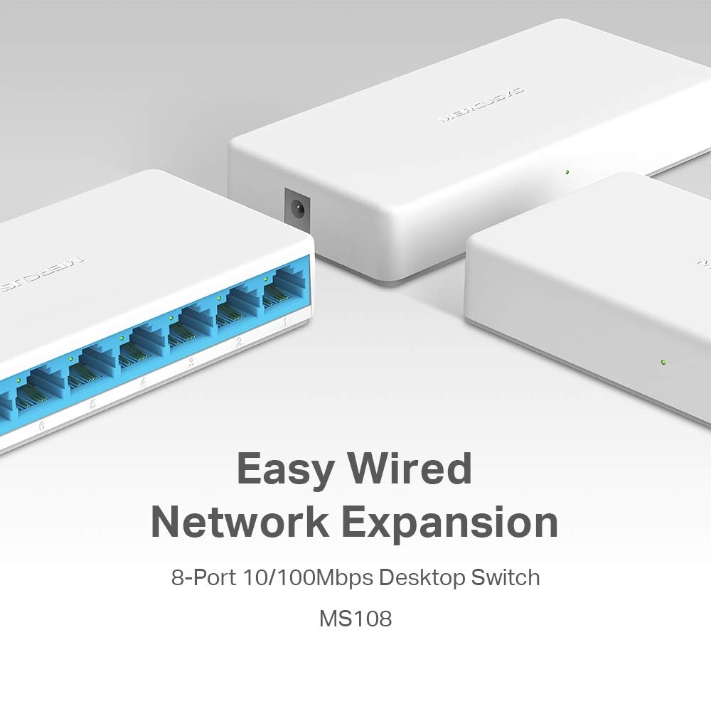 Mercusys MS108 8-Port 10/100Mbps Desktop Switch | RJ45 Ports | auto MDI/MDIX Supported | Plug and Play | Sleek,Ultra-Compact Design | Expand Ethernet Network