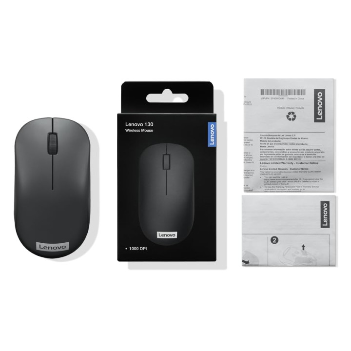 Lenovo 130 Wireless Compact Mouse, 1K DPI Optical sensor, 2.4GHz Wireless NanoUSB, 10m range, 3button(left,right,scroll) upto 3M left/right clicks, 10 month battery, Ambidextrous, Ergonomic GY51C12380