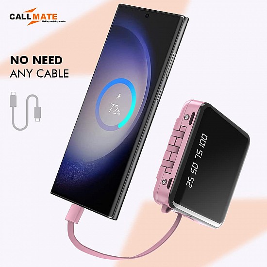 CALLMATE Power Bank 10000mAh Li-Polymer with 2.4 Fast Charging in-Built 3 in 1 Detachable Cable