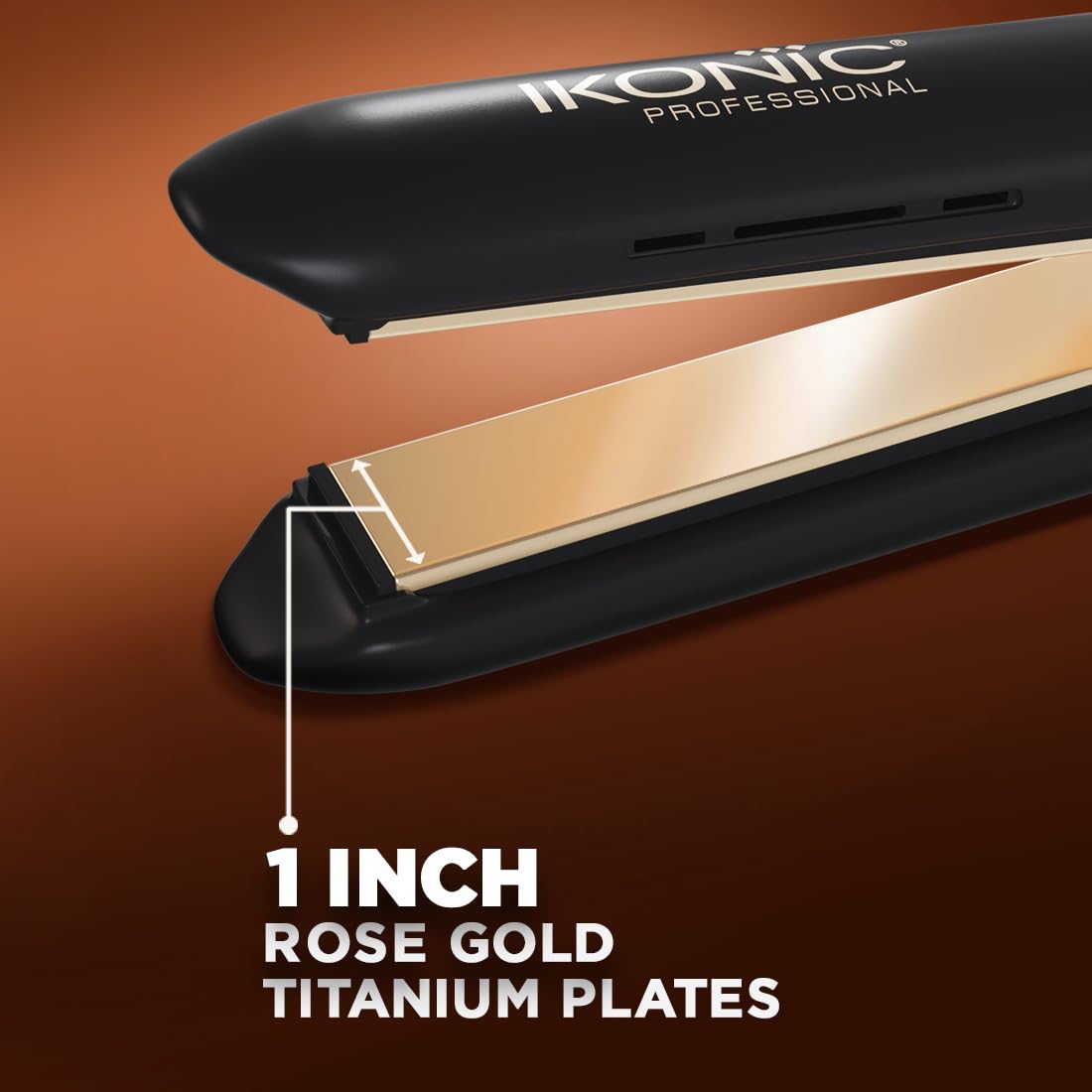 Ikonic Gleam 2.0 Hair Straightener, Black| Super slim 1 inch plates| Ergonomically slim| Led temperature control| Automated function| Overheating protection| Cereamic rose gold iron plates| Quick Heat