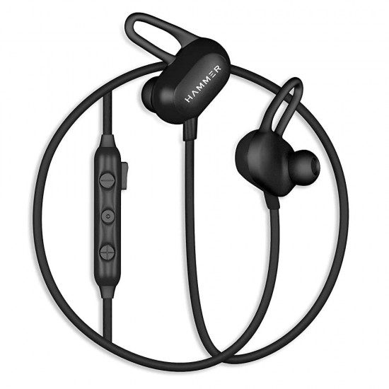 HAMMER Swing Wireless Sweatproof Bluetooth Earphones with Built-in HD Mic & 8 Hours Playtime (Black)
