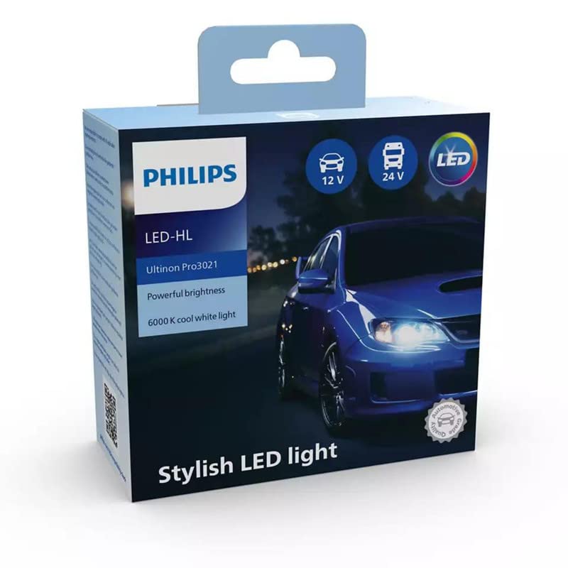 Philips H4 Ultinon Pro3021 LED Headlight Bulb for Car and Truck -12V / 24V, Cool white light of 6000 K (LUM11342U3021X2)
