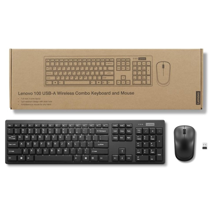 Lenovo 100 Wireless Keyboard and Mouse Set, Ambidextrous 1000 DPI Mouse Optical Sensor, upto 3M clicks, Ultra slim water GX30L66303