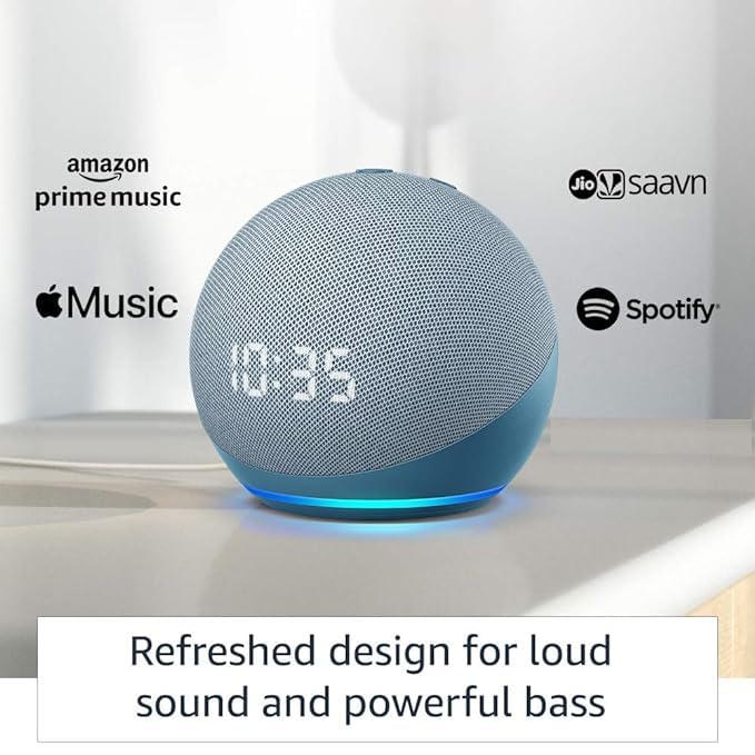 Amazon Echo Dot 4th Gen with clock | Smart speaker with powerful bass, LED display and Alexa