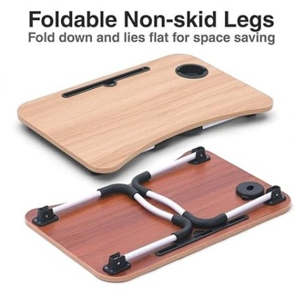 YAJNAS Wooden Multipurpose Foldable Laptop Table with Cup & Tab Holder| Table Holder Study Table, Breakfast Table, Foldable & Portable Table|