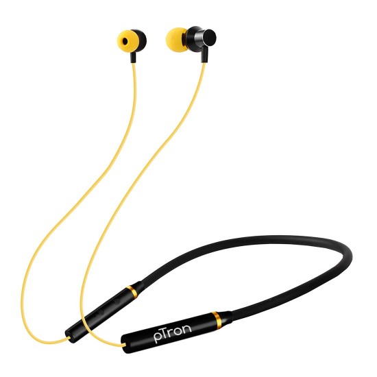 PTron Tangent Beats neckband Bluetooth Headset (Yellow, Black, In the Ear)