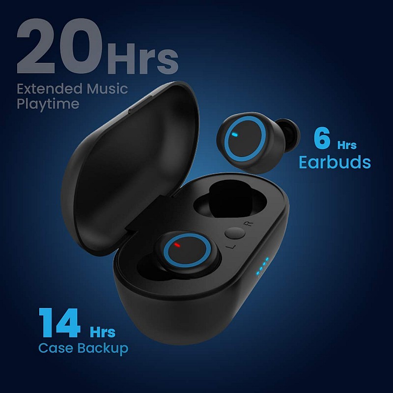 pTron Bassbuds V2 in-Ear True Wireless Headphones, Hi-Fi Audio up to 20 Hrs Total Playback