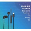 Philips TAE2146BK in-Ear Wired Headphones with USB-C Plug, 10mm Drivers for Deep Dynamic Bass and Clear Sound, in-Line Mic with Call Button, 3 Interchangeable Ear Caps, 1.2m Durable Cable (Black)