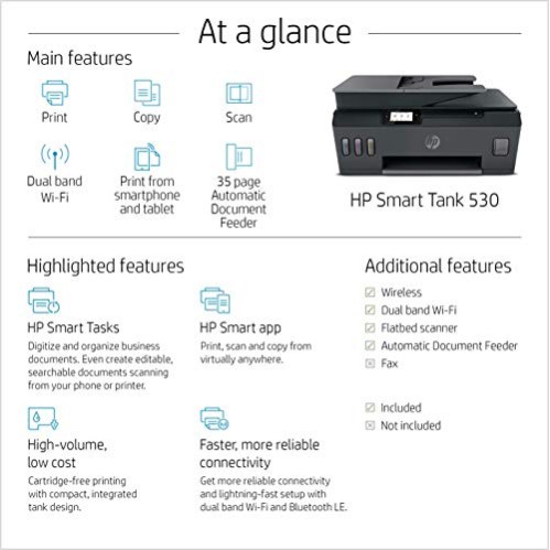 HP Smart Tank 530 Dual Band WiFi Colour Printer with ADF, Scanner and Copier for Home/Office HP Smart Tank 530 Dual Band WiFi Colour Printer with ADF, Scanner and Copier for Home/Office