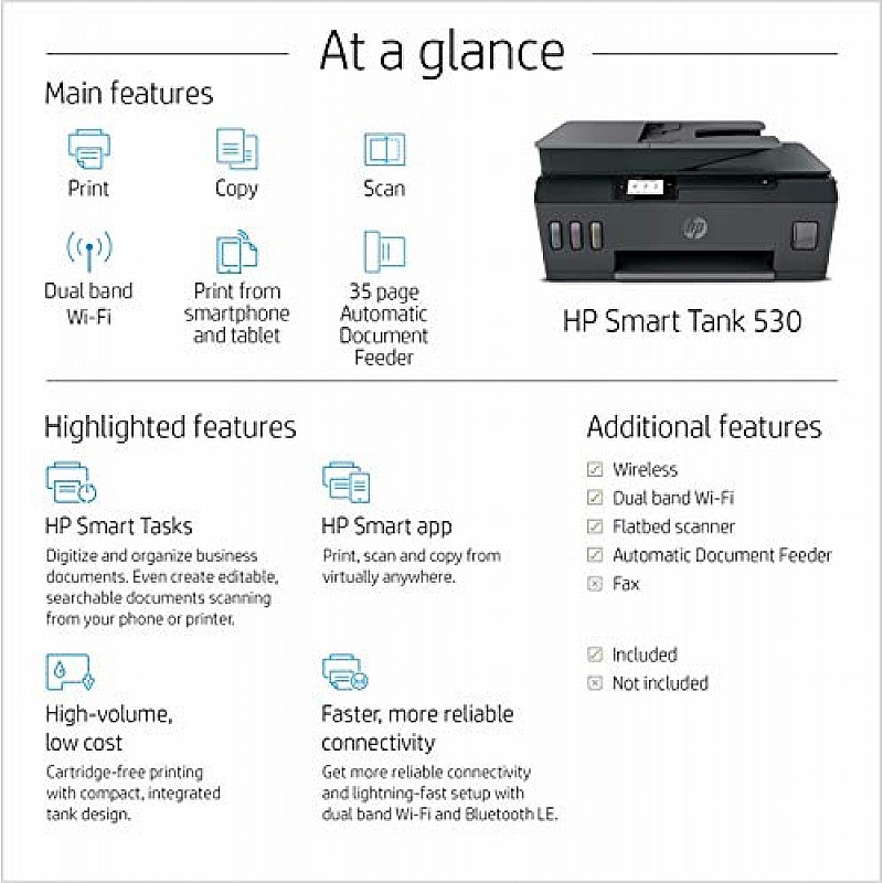 HP Smart Tank 530 Dual Band WiFi Colour Printer (Refurbished )