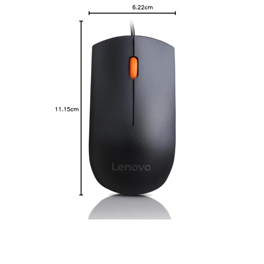 Lenovo 300 Wired Plug & Play USB Mouse, High Resolution 1600 DPI Optical Sensor, 3-Button Design with clickable Scroll Wheel, Ambidextrous, Ergonomic