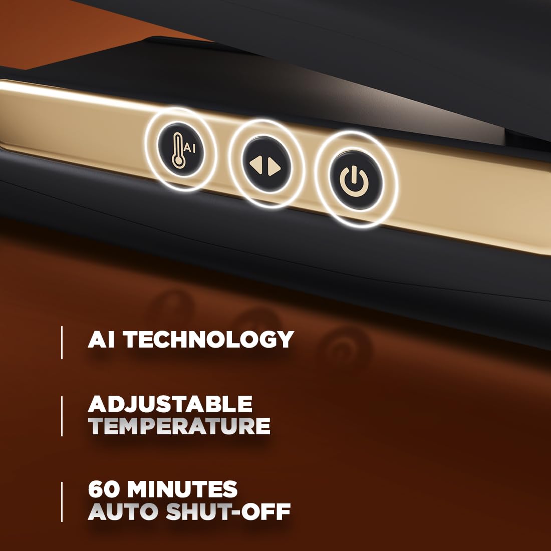 Ikonic Gleam 2.0 Hair Straightener, Black| Super slim 1 inch plates| Ergonomically slim| Led temperature control| Automated function| Overheating protection| Cereamic rose gold iron plates| Quick Heat