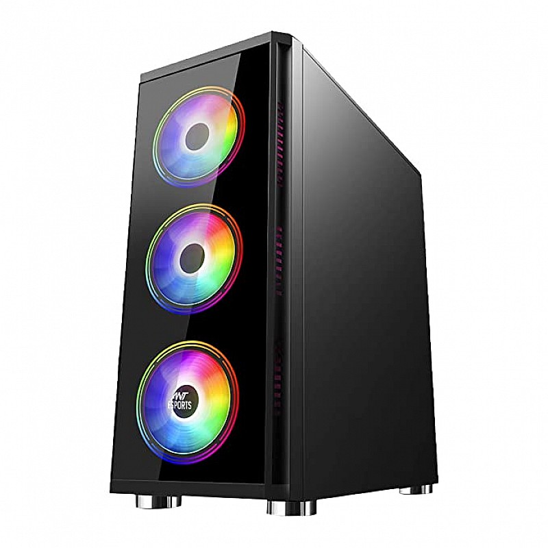 Ant Esports ICE-400TG Mid Tower Gaming Cabinet Computer case Supports ATX, Micro-ATX, Mini-ITX MB with Tempered Glass 3 RGB Ring Fan