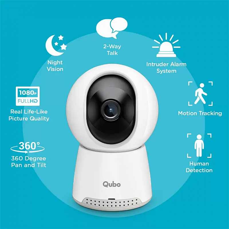 Qubo Smart Cam 360 Q100 by HERO GROUP 1080p FHD WiFi CCTV with Intruder Alarm System Security Camera