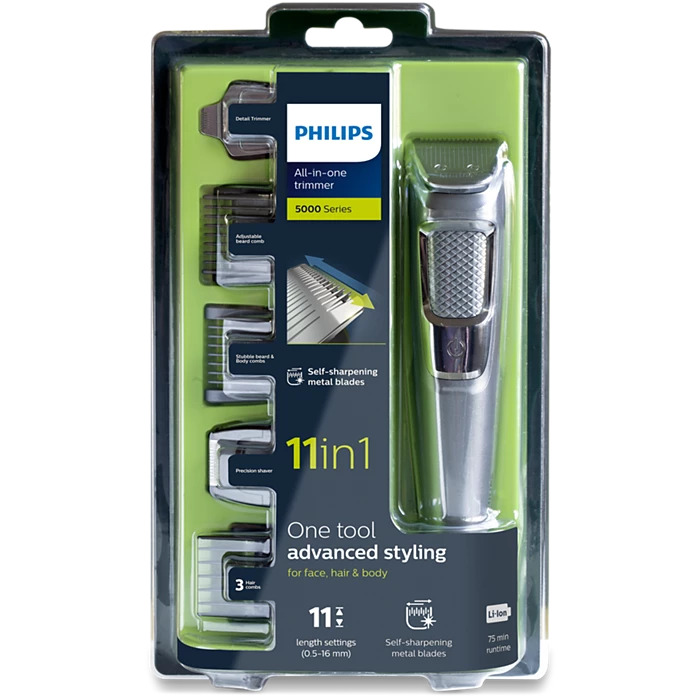 Philips Multi Grooming Kit | 11-in-1 Trimmer: Face, Head and Body | All-in-one Trimmer for Men | Dual Cut Blades for Maximum Precision | 75 Mins Run