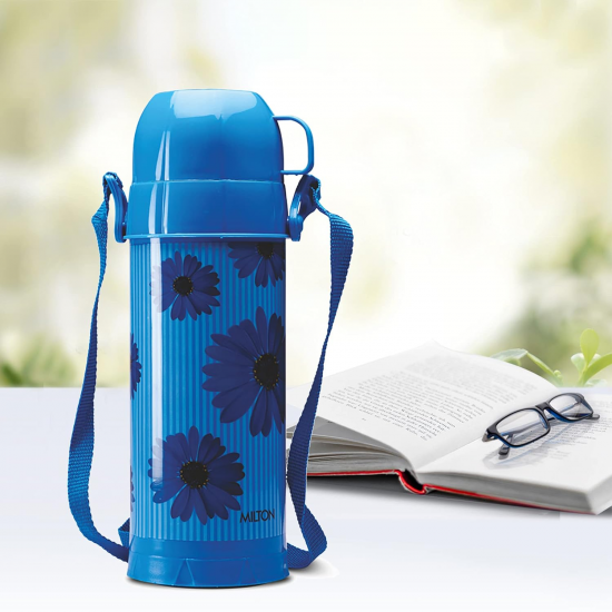 Milton Eiffel 1000 Plastic Insulated Hot and Cold Flask Blue Easy Grip Food Grade Light Weight Bottle