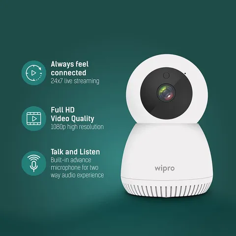 Wipro Smart Security Camera 1080P With HD Picture, Night Vision,2 Way Talk back Security Camera Wipro Smart Security Camera 1080P With HD Picture, Night Vision,2 Way Talk back Security Camera