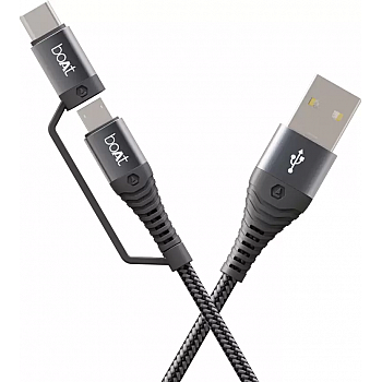 boAt USB Type C Cable 3 A 1.5 m Deuce USB 330 2-in-1 Micro USB and with 3A Fast Charge  Mercurial Black