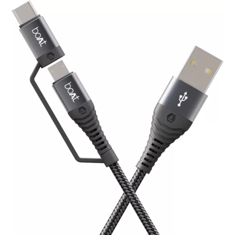 boAt USB Type C Cable 3 A 1.5 m Deuce USB 330 2-in-1 Micro USB and with 3A Fast Charge  Mercurial Black