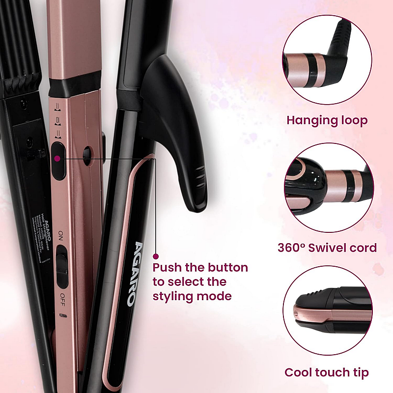 AGARO HS1119 3-in1 Hair Styler Straightner Crimper, Curler For Women Colour Black Rose Gold