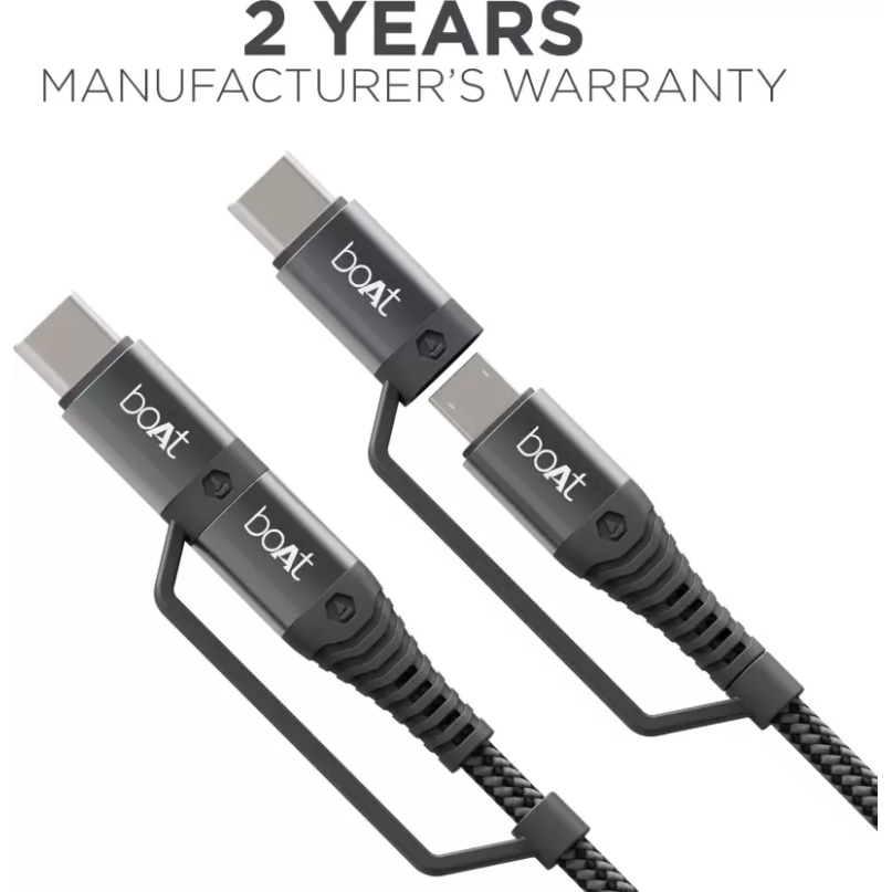 boAt USB Type C Cable 3 A 1.5 m Deuce USB 330 2-in-1 Micro USB and with 3A Fast Charge Mercurial Black