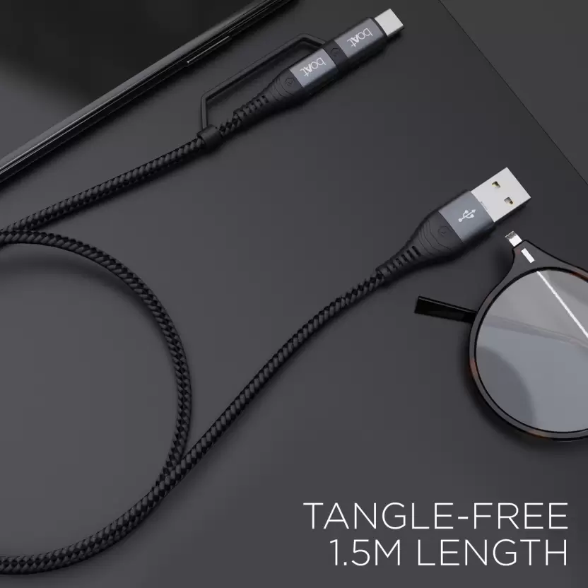 boAt USB Type C Cable 3 A 1.5 m Deuce USB 330 2-in-1 Micro USB and with 3A Fast Charge Mercurial Black