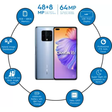 Tecno Camon 16 Premier Glacier Silver 8 GB RAM 128 GB Storage refurbished