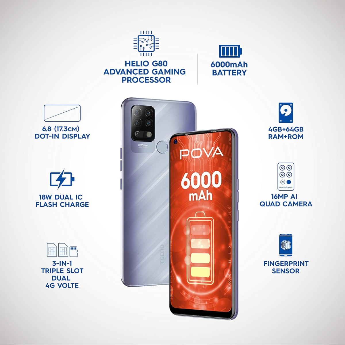 TECNO Pova (Speed Purple, 4GB RAM, 64GB Storage) refurbished