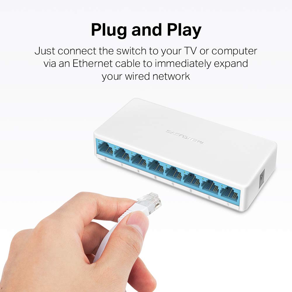 Mercusys MS108 8-Port 10/100Mbps Desktop Switch | RJ45 Ports | auto MDI/MDIX Supported | Plug and Play | Sleek,Ultra-Compact Design | Expand Ethernet Network