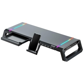 acer Ergo Multifunction Monitor & Laptop Stand Featuring RGB Lighting and a 4-Port USB Hub with Aluminum Multi Keyboard Storage Space Bar, Suitable for Both Office and Home Environments