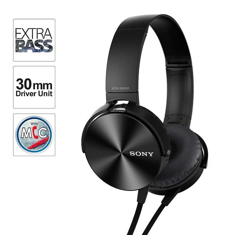 Sony MDR-XB450AP Wired On Ear Headphone with Mic Black