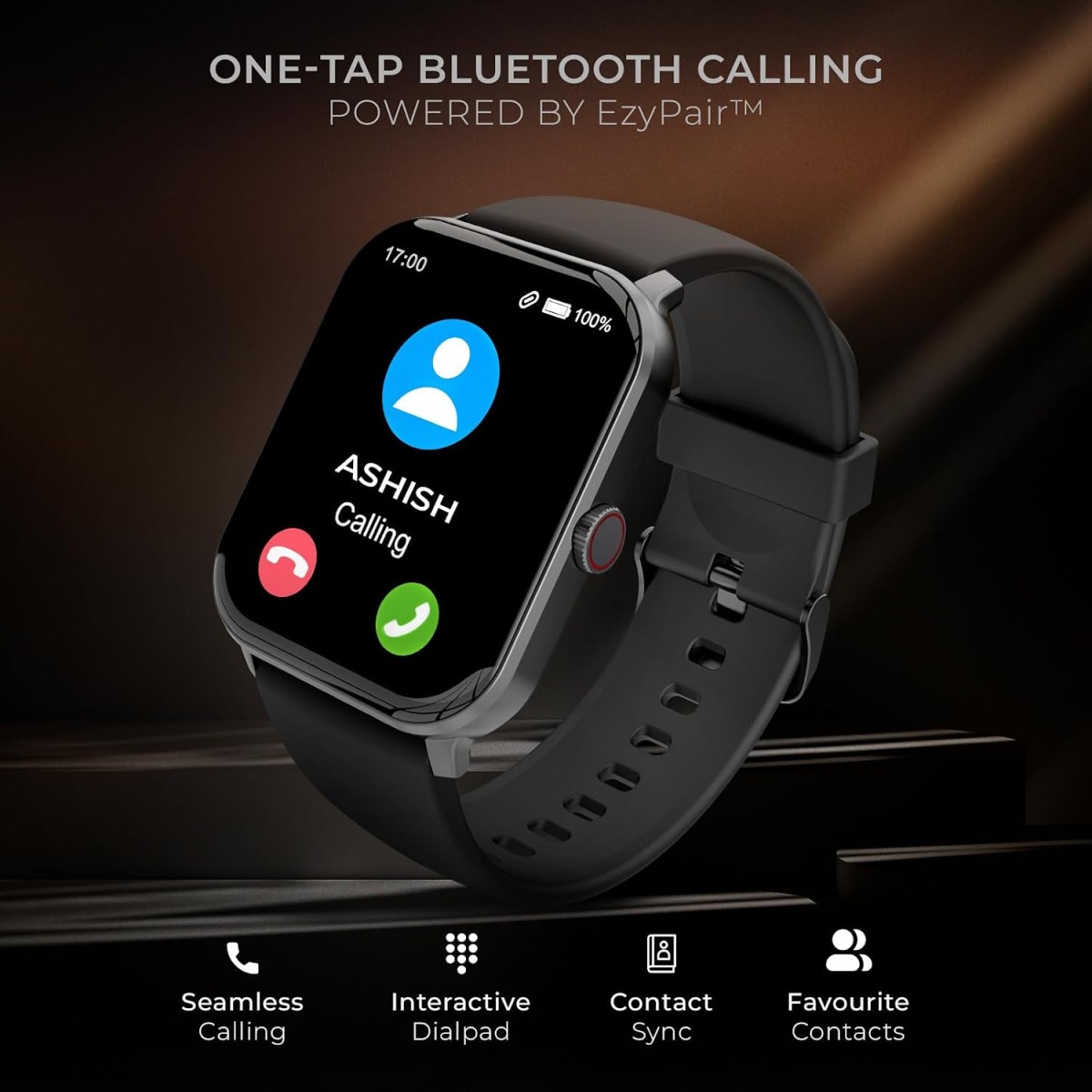 beatXP Marv 1.85 inch HD Screen Calling AI Voice Assistant Smartwatch (Electric Black Strap, Free Size)