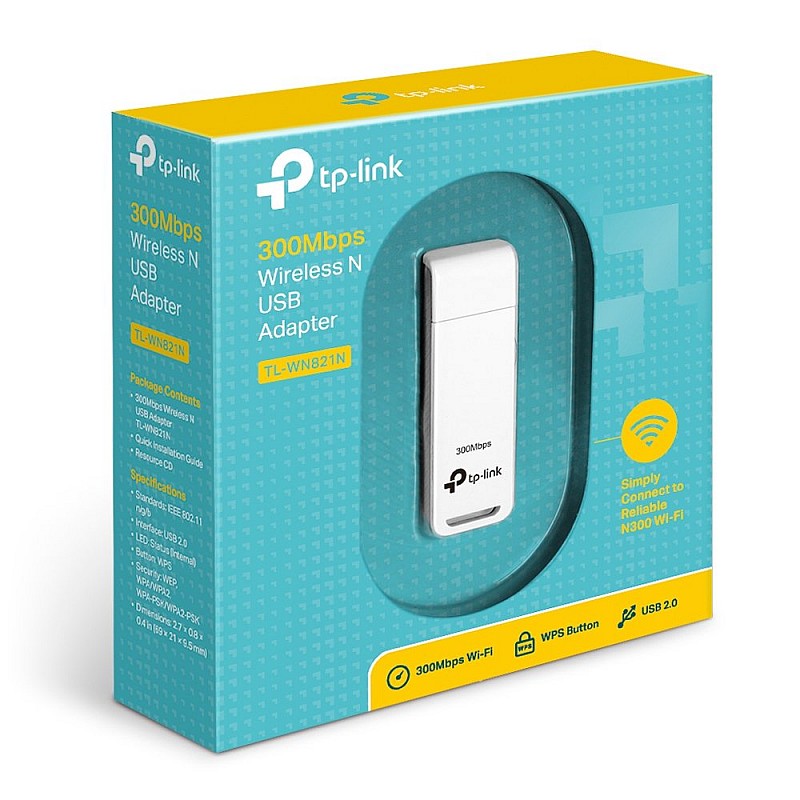 TP-LINK TL-WN821N 300 MBPS WI-FI Wireless N USB Adapter MIMO Technology WPS Button Supports Windows 10-8.1-8-7-XP Mac OS Linux Easy Setup