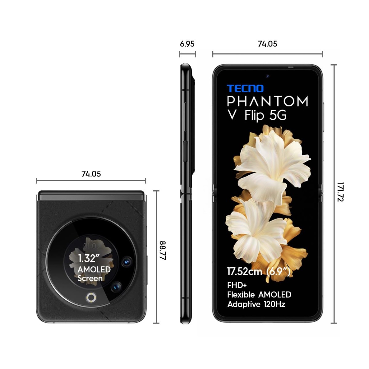 Tecno Phantom V Flip 5G (Iconic Black 8 GB RAM) 256 GB Storage