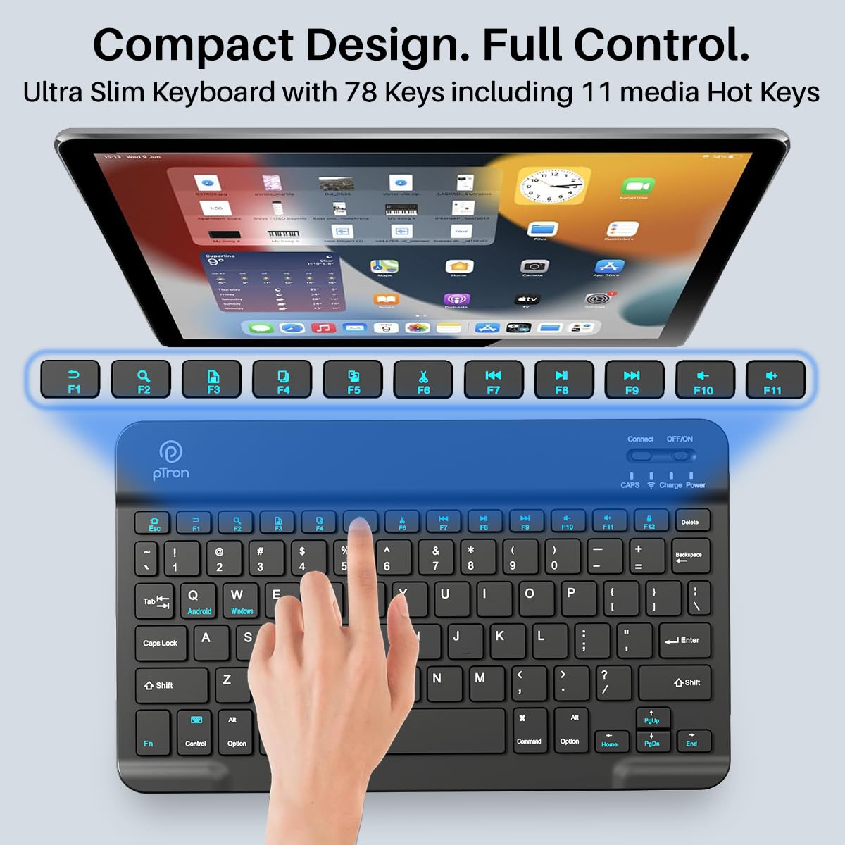 pTron Keyvo KW4 Wireless Keyboard & Mouse Combo Set, Ultra-Slim Keyboard w/ 78 Keys, Multimedia Keys, BT Mouse w/ 1600 DPI Precision Optical Sensor, Compatible with Tablets/Smartphones/PC (Black) pTron Keyvo KW4 Wireless Keyboard & Mouse Combo Set, Ultra-Slim Keyboard w/ 78 Keys, Multimedia Keys, BT Mouse w/ 1600 DPI Precision Optical Sensor, Compatible with Tablets/Smartphones/PC (Black)