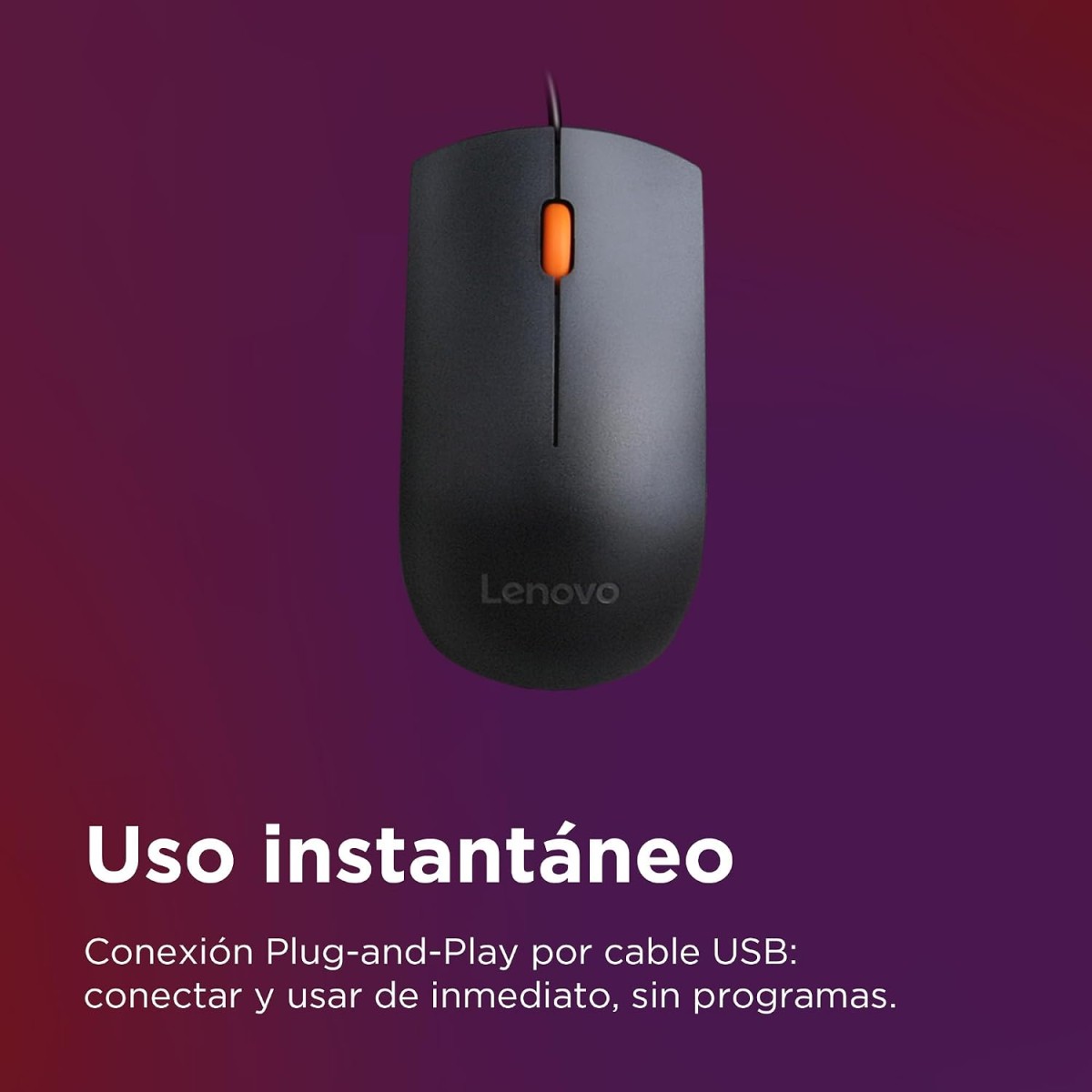 Lenovo 300 Wired Plug & Play USB Mouse, High Resolution 1600 DPI Optical Sensor, 3-Button Design with clickable Scroll Wheel, Ambidextrous, Ergonomic