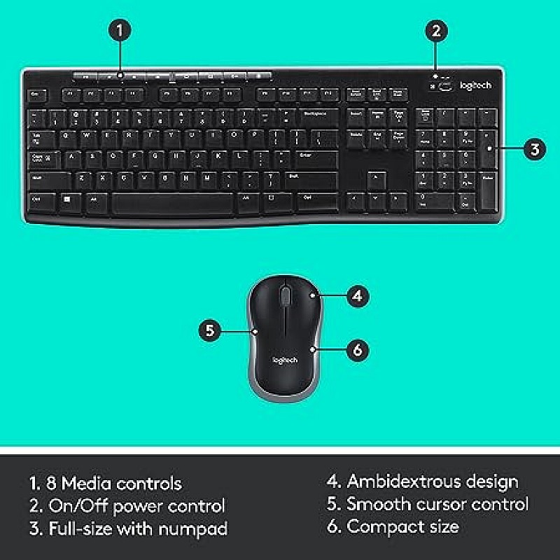 Logitech MK275 Wireless Keyboard and Mouse Combo for Windows, 2.4 GHz Wireless, Compact Wireless Mouse