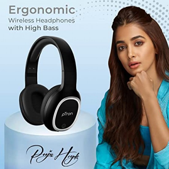 pTron Studio Over-Ear Bluetooth 5.0 Wireless Headphones, Hi-Fi Sound with Deep Bass Black