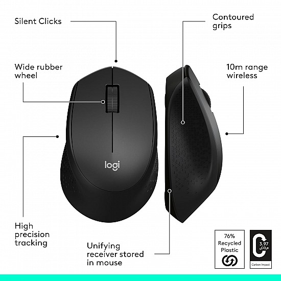 Logitech M330 Silent Plus Wireless Optical Mouse  (USB, Black)-