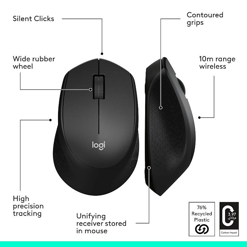 Logitech M330 Silent Plus Wireless Optical Mouse  (USB, Black)-