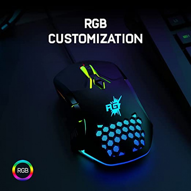 Redgear a-15 wired gaming mouse with rgb, semi-honeycomb design and upto 6400 dpi for windows pc gamers Black