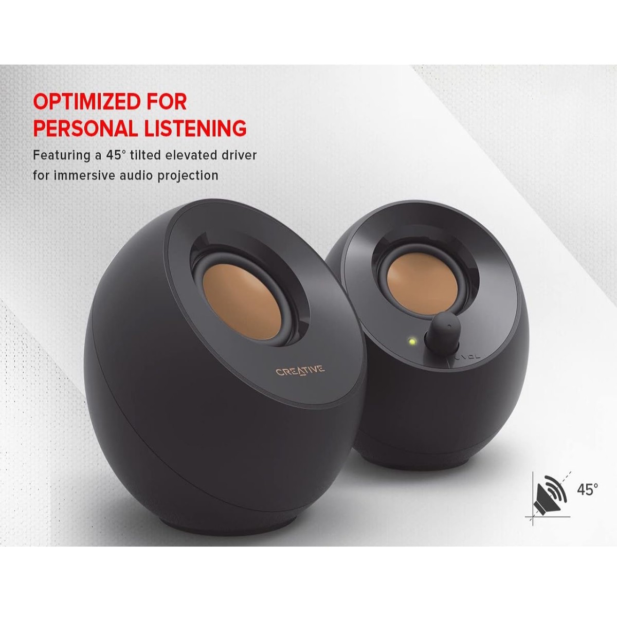 Creative pebble 2.0 usb-powered desktop speakers with far-field drivers and passive radiators for pcs and laptops black