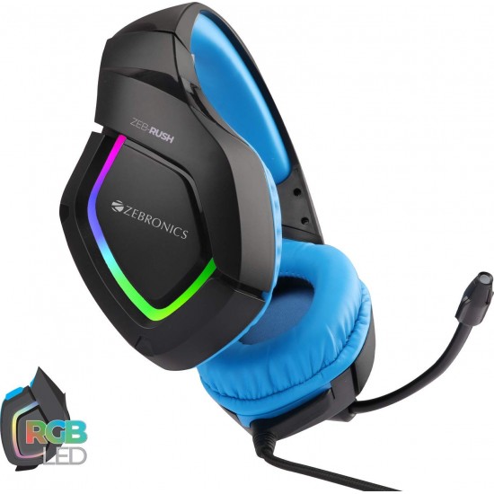 ZEBRONICS Zeb-Rush Premium Gaming Headphone with RGB Lights and 40mm Neodymium Drivers (Blue)