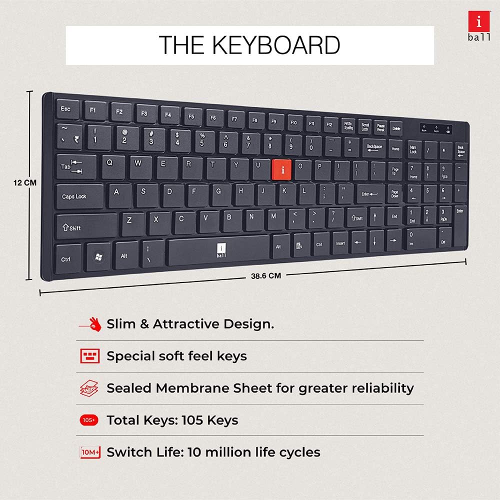 iBall Wireless Combo i4 Deskset Slim / Keyboard / Smart Mouse Chocolate Key