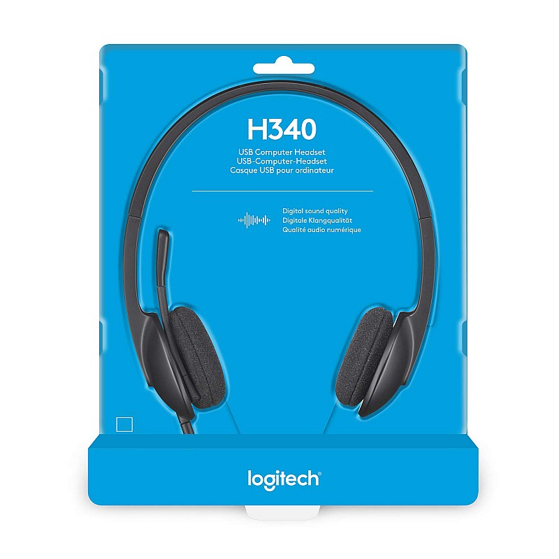 Logitech H340 Wired Headset Stereo Headphones with Noise Cancelling Microphone USB PC Mac Laptop Black